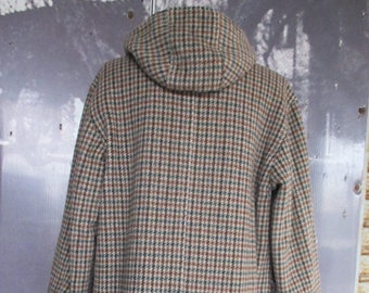 Vtg 70s houndstooth hooded duffle coat/Made in Italy/Pure wool/Four pockets/Lined/Size L-XL/Montgomery pied de poule anni 70/Cappuccio/Tg.52