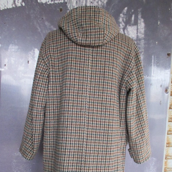 Vtg 70s houndstooth hooded duffle coat/Made in Italy/Pure wool/Four pockets/Lined/Size L-XL/Montgomery pied de poule anni 70/Cappuccio/Tg.52