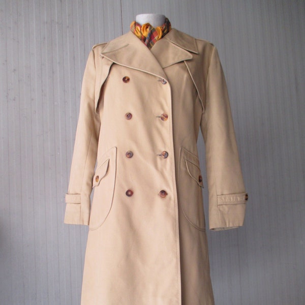 Vtg 70s doublebreasted beige Diolen coat/By "CROYDOR"/Trenchcoat style/Lined/Size 10-12 US/Soprabito doppiopetto in Diolen anni 70/Tg. 48 IT