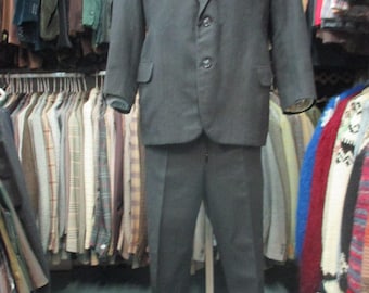 Vtg 50s tailored charcoal pinstriped suit/Pure wool/Pants with cuffs/Size M/Vestito gessatoantracite anni 50/Sartoriale/Pura lana/Tg.48 ca
