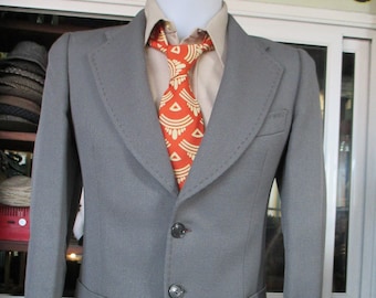 70s grey topstitched jacket/Vtg Mods jacket/Made in Italy by "Facis"/Pure wool/Big lapels/Sz. S/Giacca impunturata grigia anni 70/Lana/Tg.44