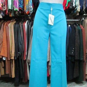 Vtg 70s deadstock turquoise flared pants/NOS flared trousers/Gabardine/High waist/No pockets/Sz-S-M/Pantaloni a zampa anni70/Fondo magazzino