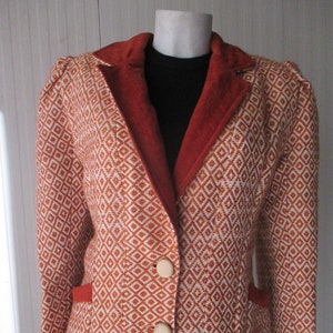 Early 80s pure wool jacket/Argyle pattern/Cream and rusty colored/Puffed sleeves/Sz. M-L/Giacca inizio anni 80/Motivo rombi/Bicolore/Tg.M-L