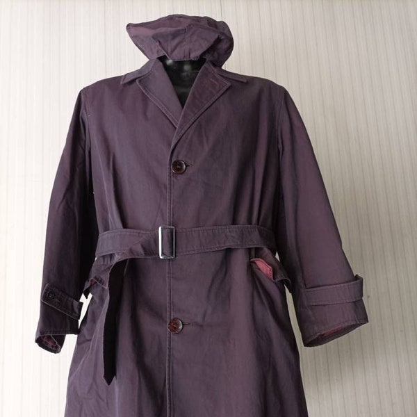 Deadstock Vtg 50s aubergine trenchcoat/NOS Vtg raincoat/Made in Italy/Belt/Cap/Plaid lined/Size S/Impereabile 50s/Fondo magazzino/Berretto