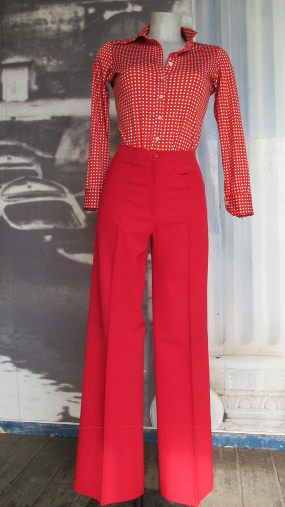 70s Deadstock Flared Red Pants/vtg Trousers/by - Etsy