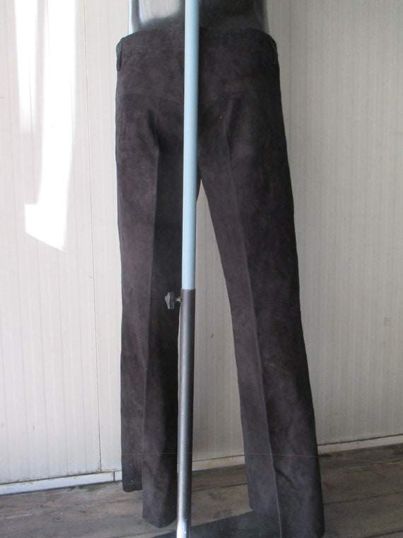 Vtg 70s dedstock flared black suede pants/NOS 60s… - image 7