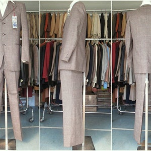 Vtg 60s deadstock herringbone suit/60s NOS men suit/Made in Italy by MARZOTTO/Pure new wool/3-button jacket/Straight pants/Size M/38-40 US