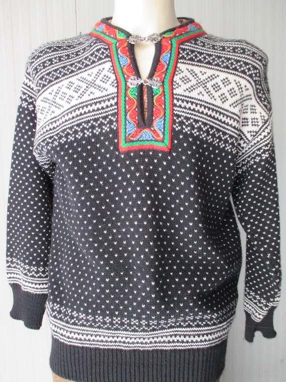 80s Pure Wool Black Norwegian Jumper/pewter Frog | Etsy Hong Kong