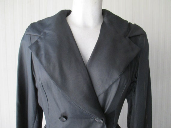 50s luxury black silk dress/Shawl collar/Wide ski… - image 2