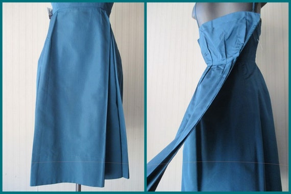 50s satin teal colored dress with back tail/Taylo… - image 3