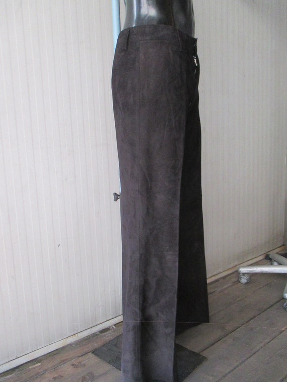 Vtg 70s dedstock flared black suede pants/NOS 60s… - image 4