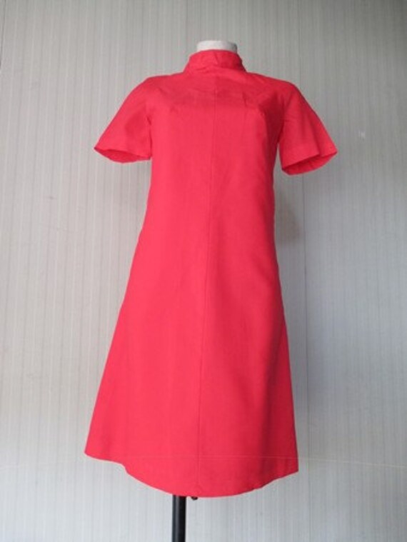 1960s red flared dress/Mandarin collar//A-Line st… - image 5