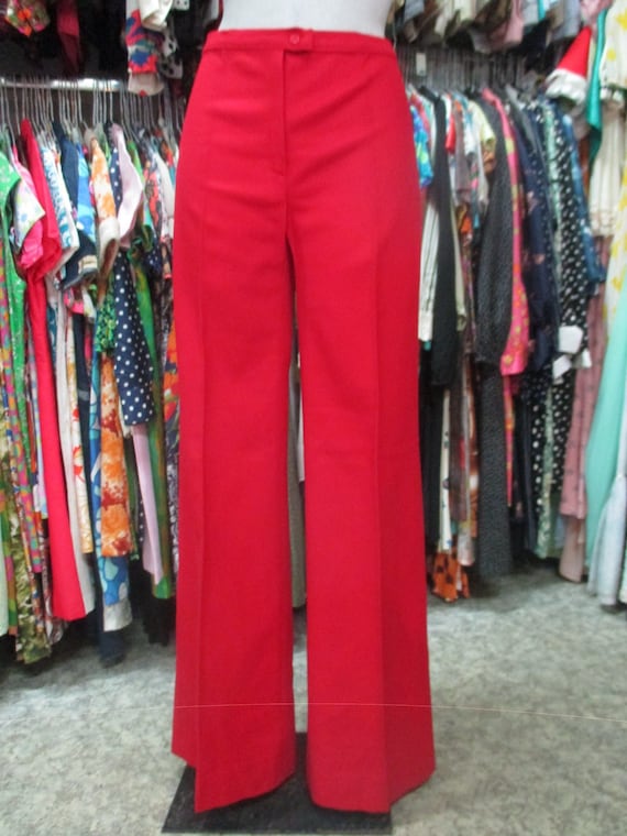 Vtg 70s deadstock flared red pants/NOS 70s red tr… - image 1