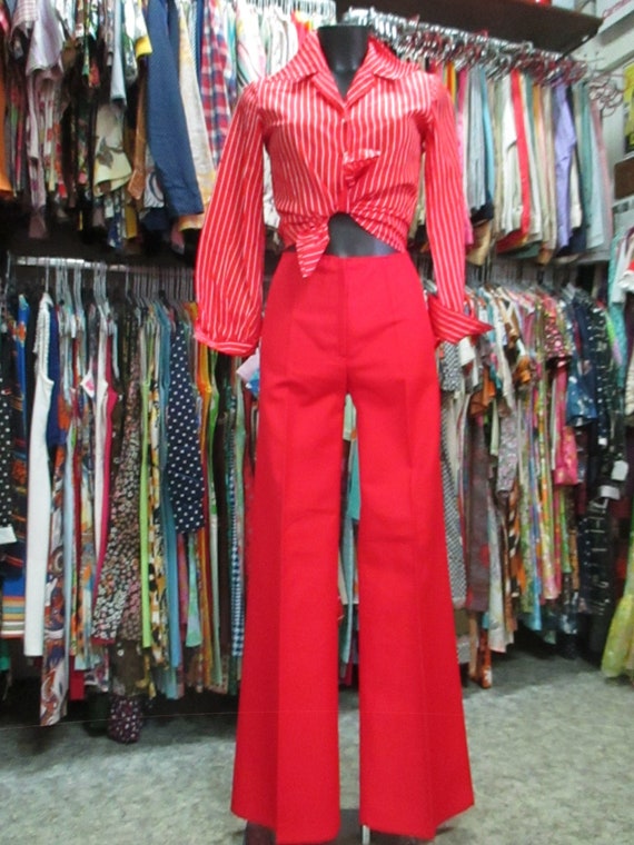 Deadstock 70s red flared pants/trousers/Gabardine/