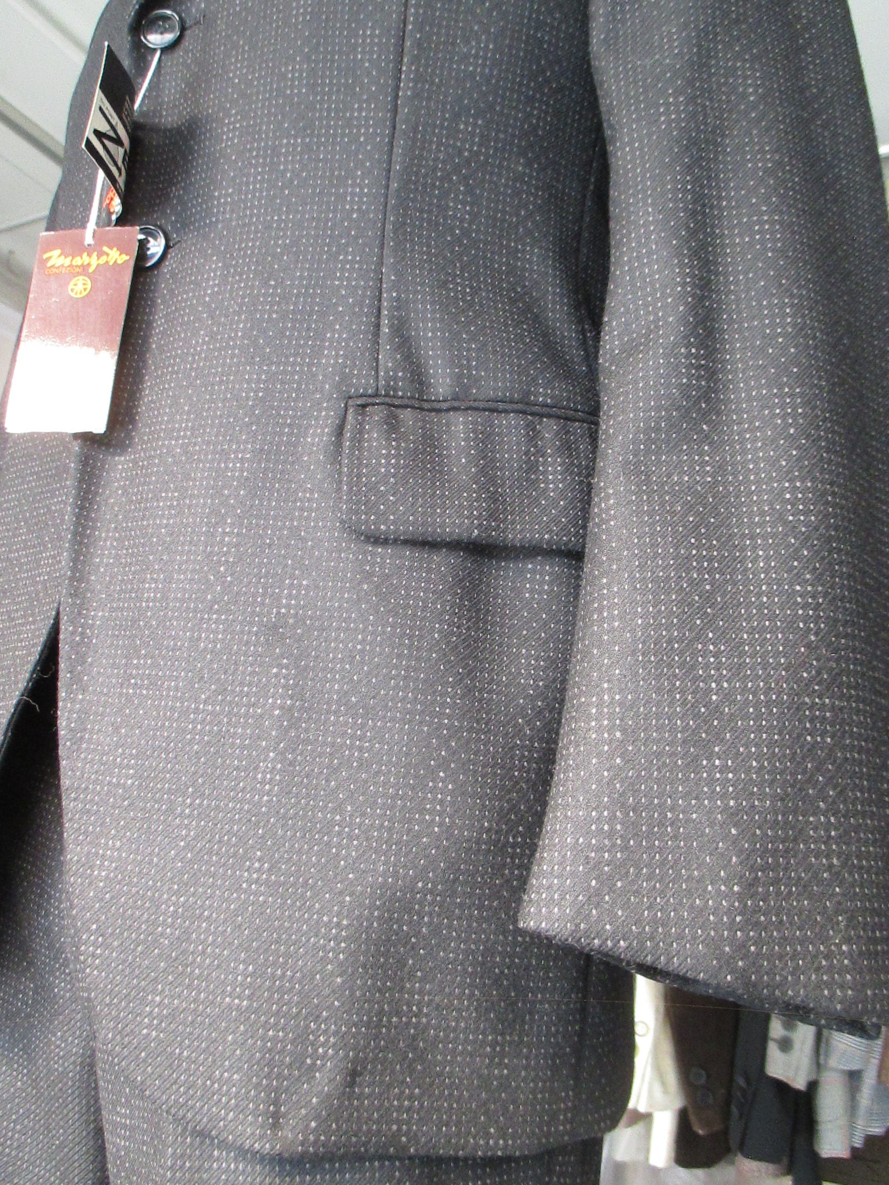 Vtg 60s Deadstock Black Suit 60s NOS Mod Suit made in Italy by marzotto pure Wool slim Jacket