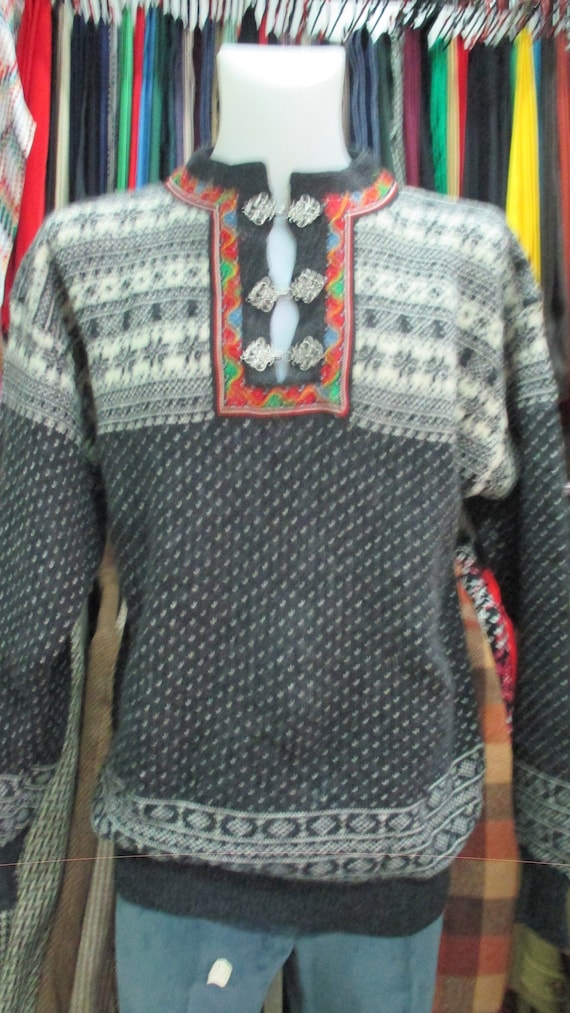 Vtg Norwegian jumper/80s sweater/Pure new wool/Gre