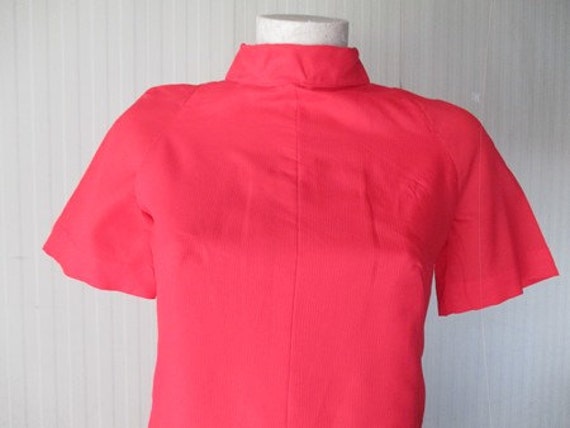 1960s red flared dress/Mandarin collar//A-Line st… - image 2