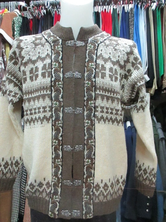 Vtg 70s Norwegian cardigan/New pure wool/Pewter cl