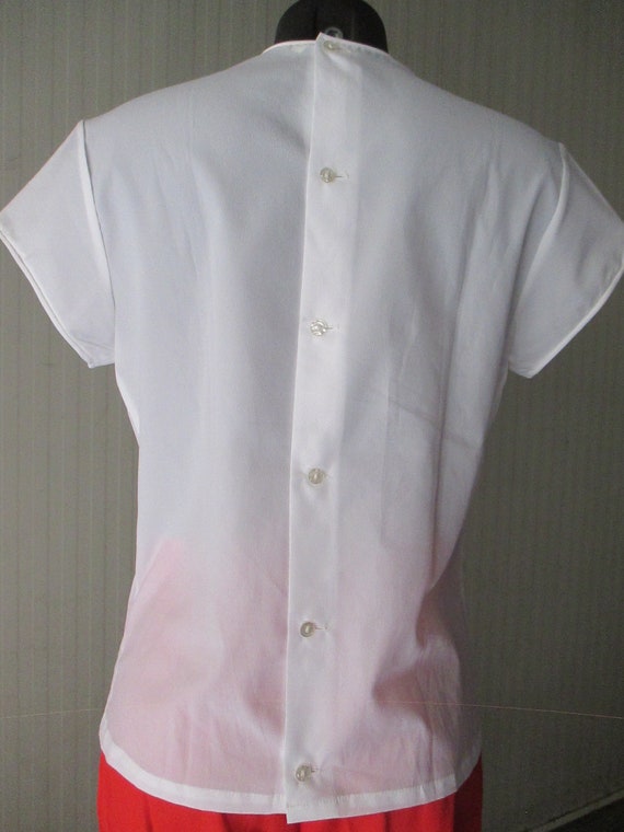 Vtg 50s white blouse/Round collar/Front lace/Back… - image 5