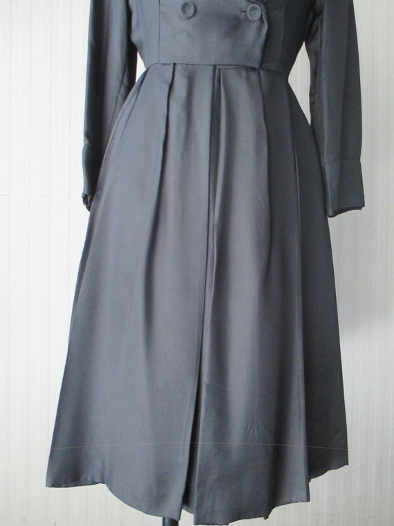 50s luxury black silk dress/Shawl collar/Wide ski… - image 5