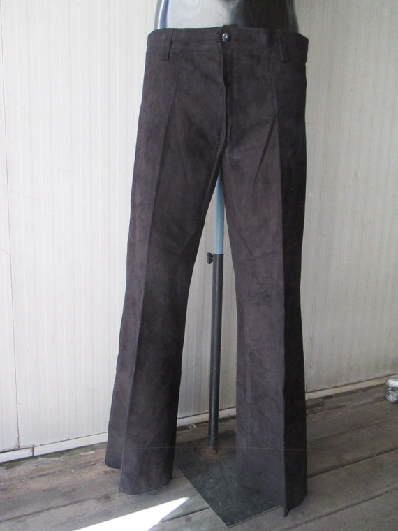 Vtg 70s dedstock flared black suede pants/NOS 60s… - image 1