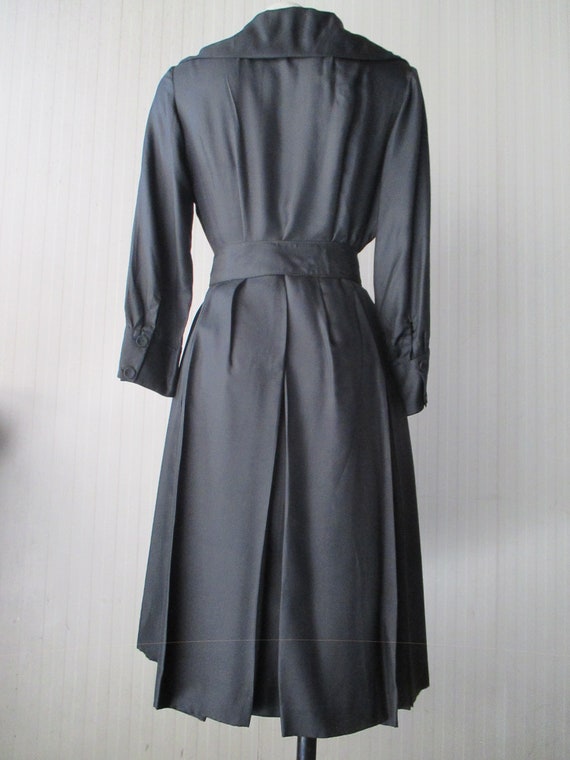 50s luxury black silk dress/Shawl collar/Wide ski… - image 8