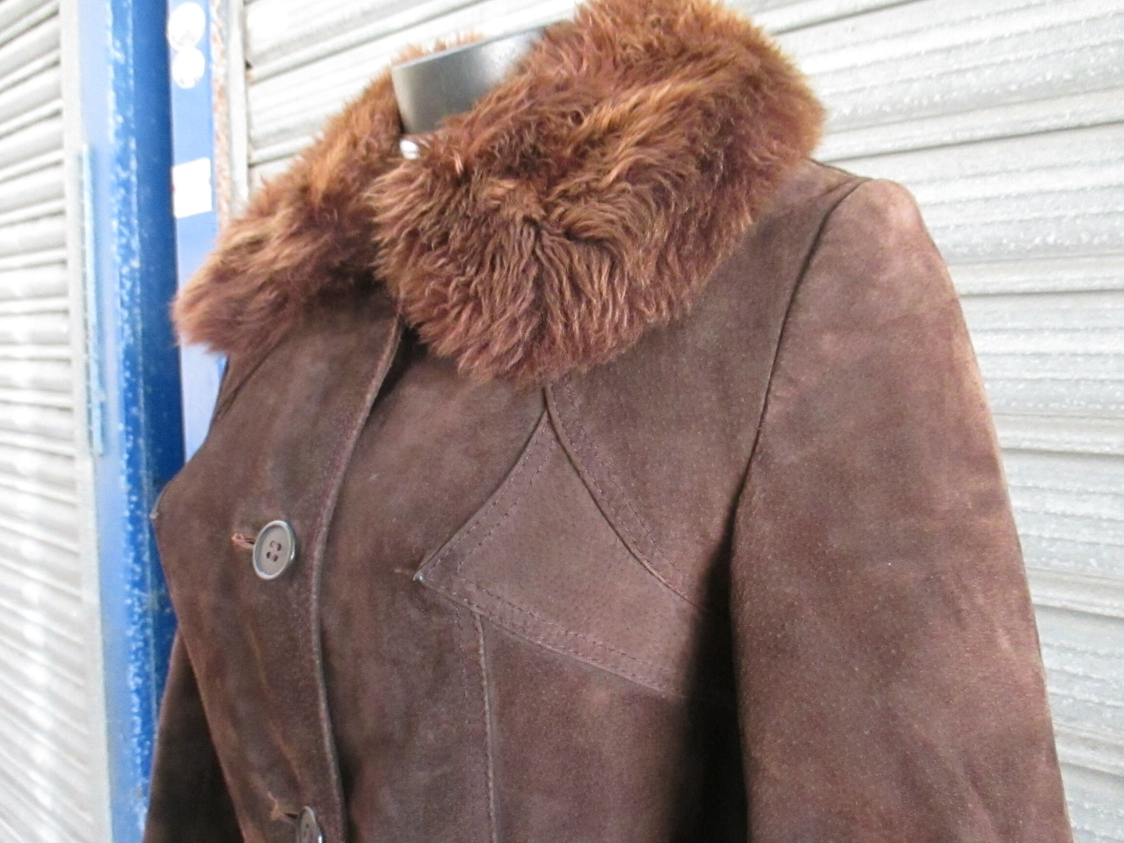 70s Long Brown Suede Belted Coat/fur Collar and Cuffs/fit