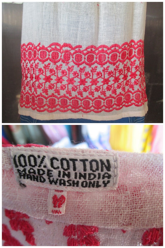 70s hippy-boho top/White cotton gauze/Red embroid… - image 5