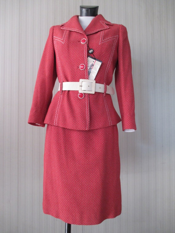 Deadstock 60s-70s wool skirt suit/Red and white/Made in Italy | Etsy