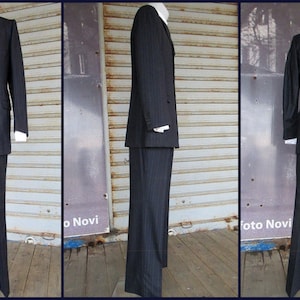 50s Deadstock pinstriped blu suit/50s NOS suit/Made in Italy by MARZOTTO/Pure wool/Peak lapels/Size M/Abito gessato anni 50/Pura lana/Tg.50