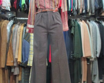 Vtg Deadstock 70s "UFO" flared pants/NOS 70s pants/Woollen cloth/Brown/High waist/Size S/Pantaloni a zampa anni 70/Panno di lana/Marroni/S