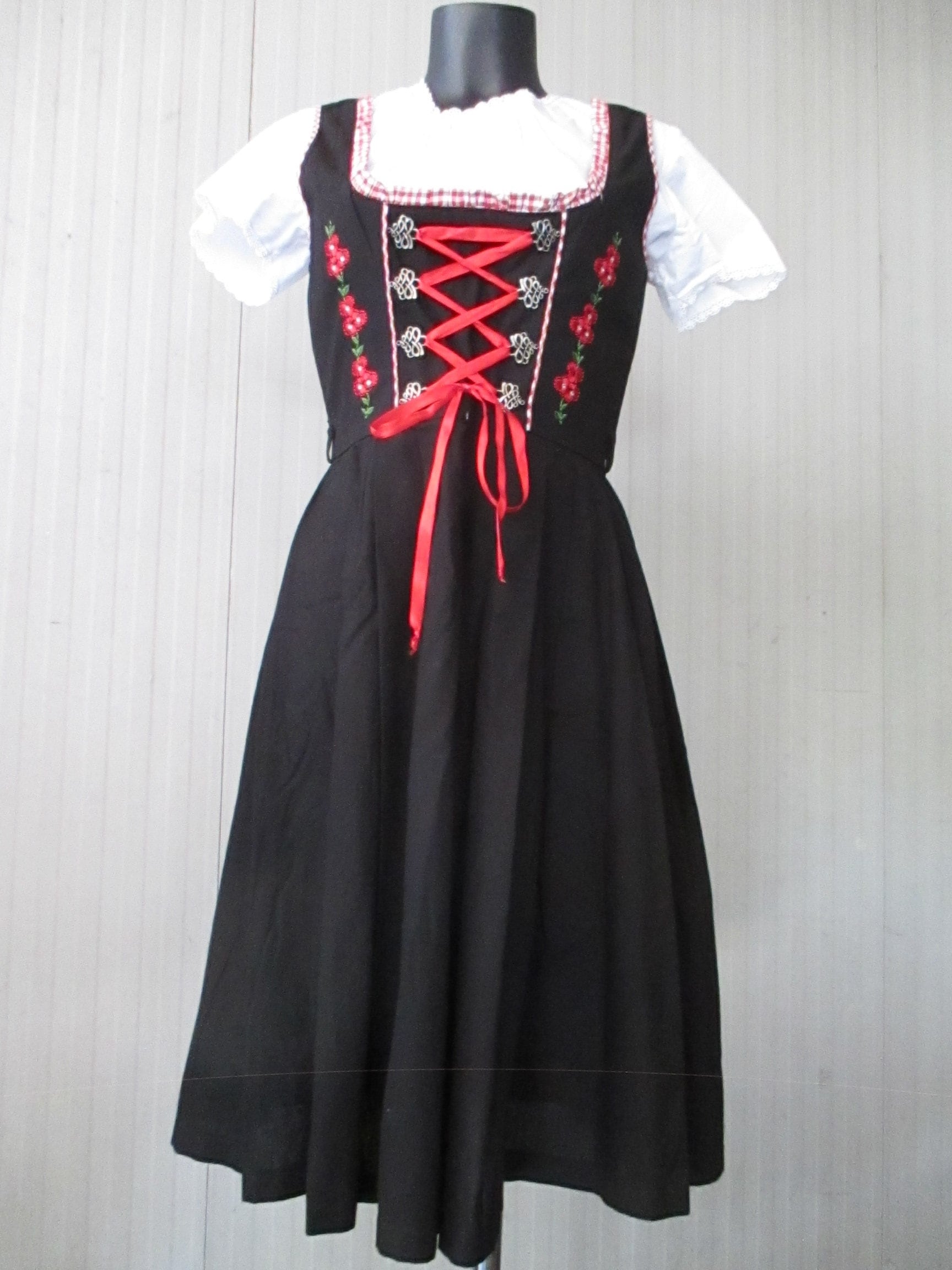 80s C&A Black Dirndl/vintage Tyrol Dress/ Laced-up - Etsy