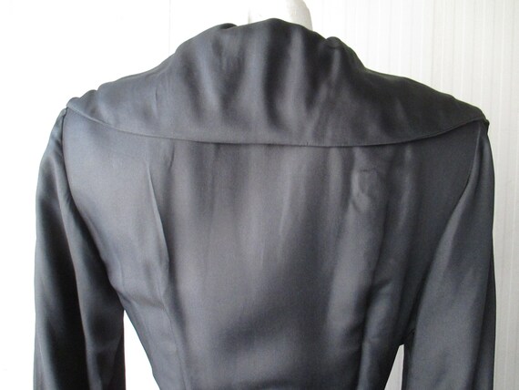 50s luxury black silk dress/Shawl collar/Wide ski… - image 3