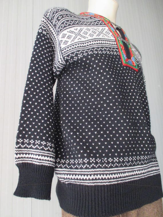 80s pure wool black norwegian jumper/Pewter frog … - image 3