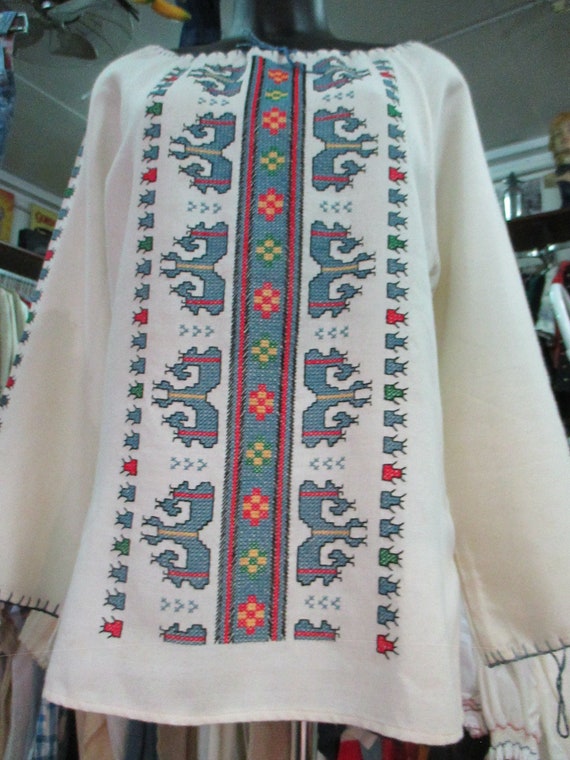Deadstock vtg romanian blouse/60s ethnic blouse/Ha