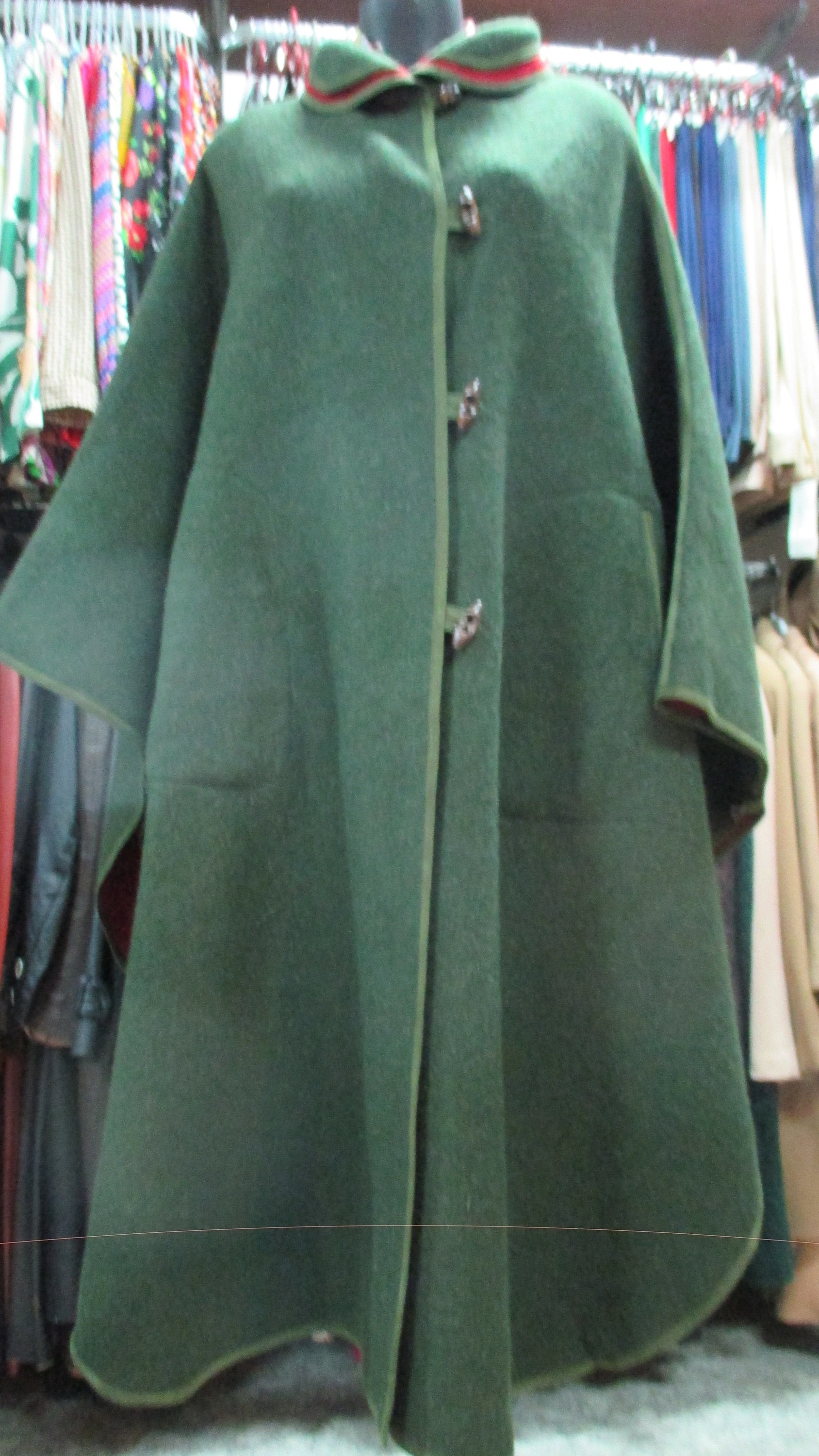 Germany製 Vintage LODEN Coat ローデン　Poncho Vintage Women's Black & Green Cape Coat Wool Austrian Cloak