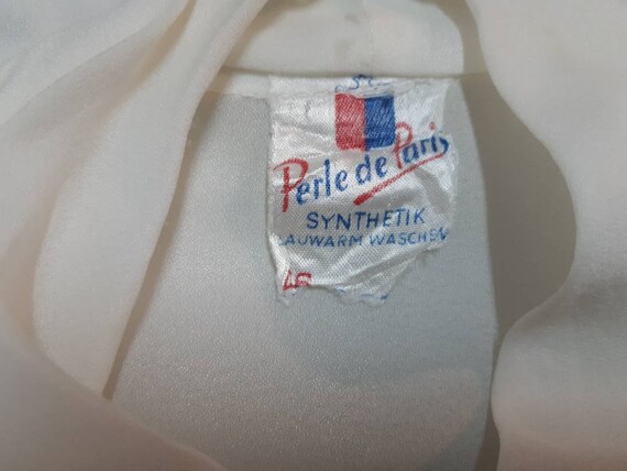 50s White Macram Lace Blouse tie collar short Sleeves poly size