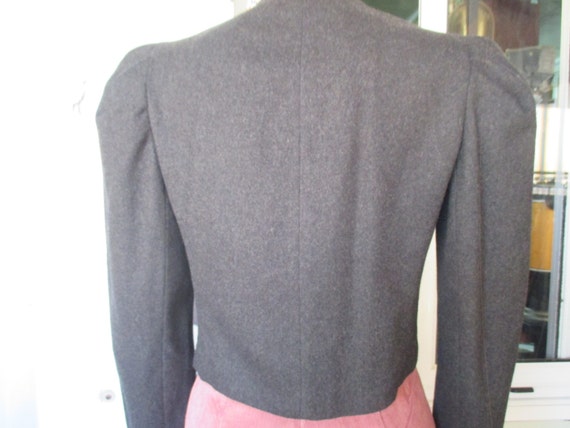 Vtg 80s tyrolean crop jacket/Grey loden/Puffed sl… - image 5