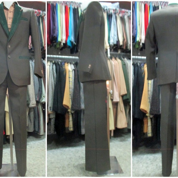 Vtg 60s brown suit/Made in Austria by "LODEN-FREY"/Pure wool/Mandarin collar/Straight pants/Entry pockets/Size S/Abito Tirolo anni 60/Tg.S