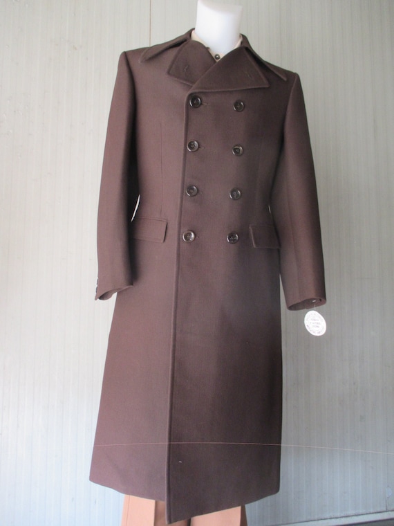 Vtg 60s-70s tailored doublebreasted brown coat/Co… - image 1