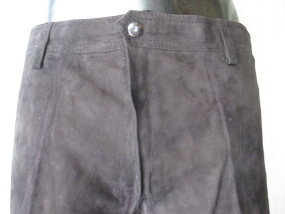 Vtg 70s dedstock flared black suede pants/NOS 60s… - image 2