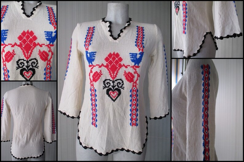70s Cotton Gauze Shirt/hand Embroidered/boho Shirt/hippie Etsy
