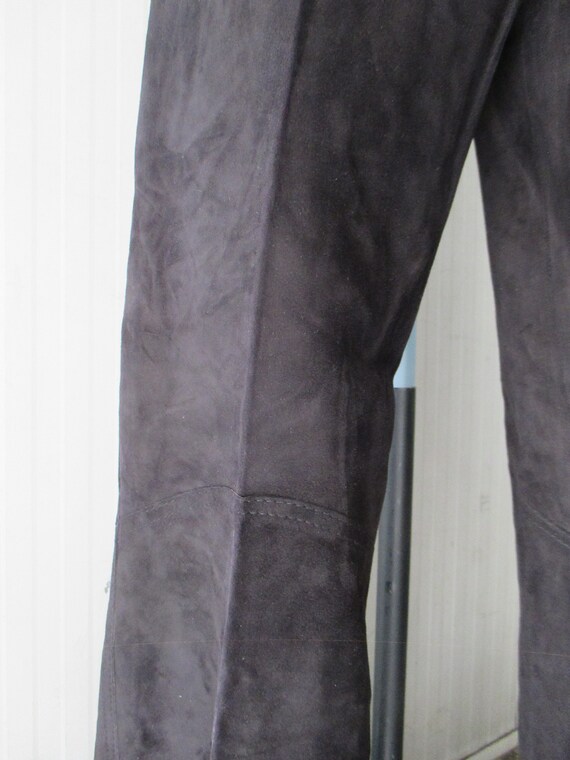 Vtg 70s dedstock flared black suede pants/NOS 60s… - image 3
