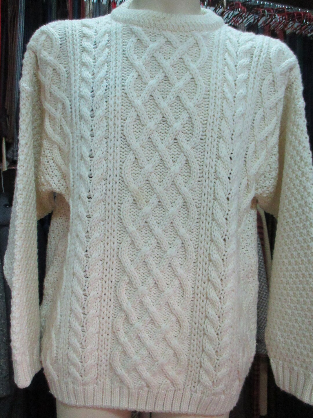 80s White Jumper/acrylic and Wool/cable Stitch Sweater/size - Etsy