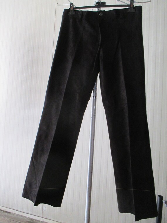 Vtg 70s dedstock flared black suede pants/NOS 60s… - image 8