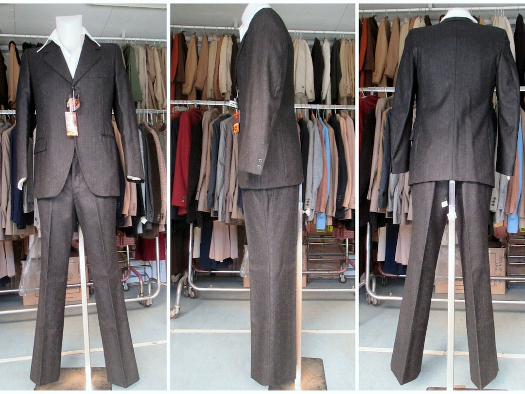 Vtg 60s Deadstock Black Suit 60s NOS Mod Suit made in Italy by marzotto pure Wool slim Jacket