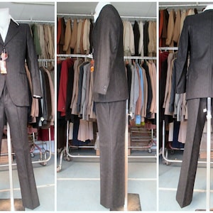 Vtg 60s deadstock black suit/60s NOS Mod suit/Made in Italy by &quot;MARZOTTO&quot;/Pure wool/Slim jacket/Straight pants/Sz. S-M/Abito uomo anni 60/46