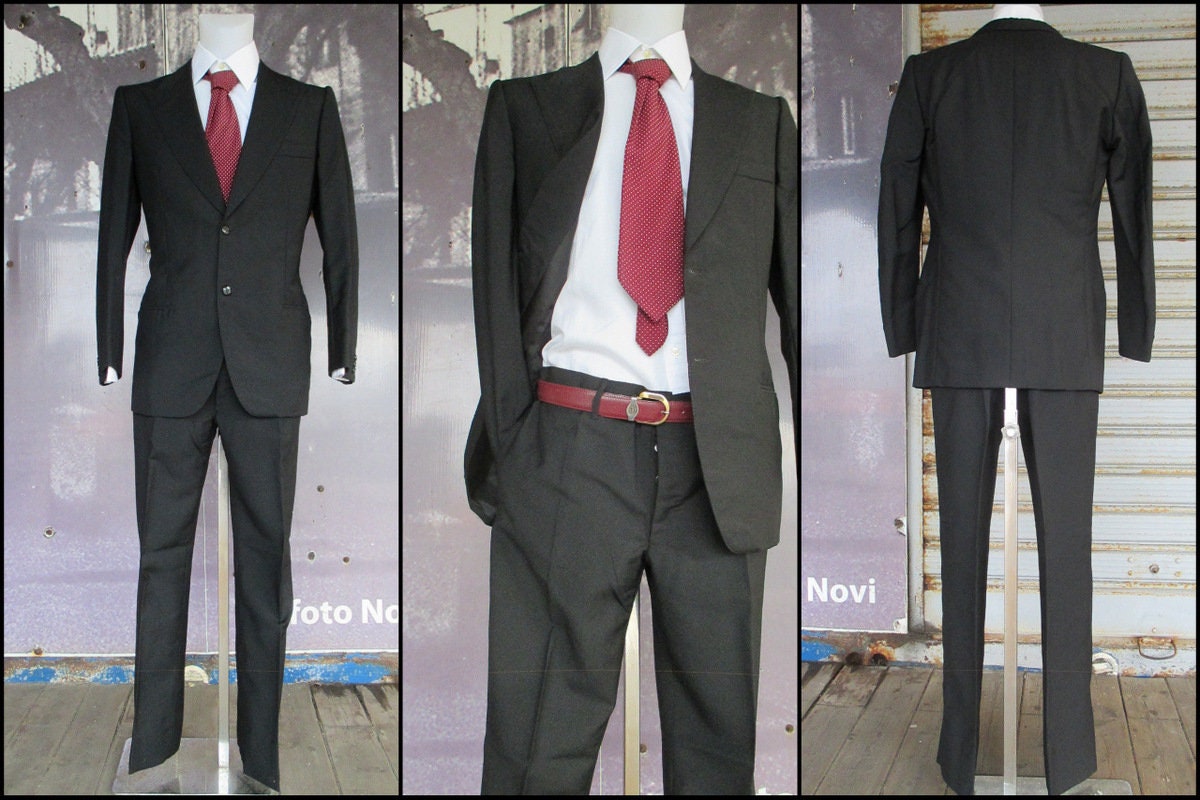 Early 60s Tailored Black Men Suit/tuxedo Style/made in Early 60s Tailored Black Men Suit/tuxedo Style/made in