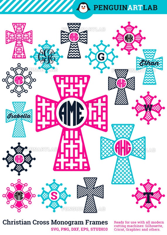 Christian Cross Circle SVG Cut Files Monogram Frames for Etsy