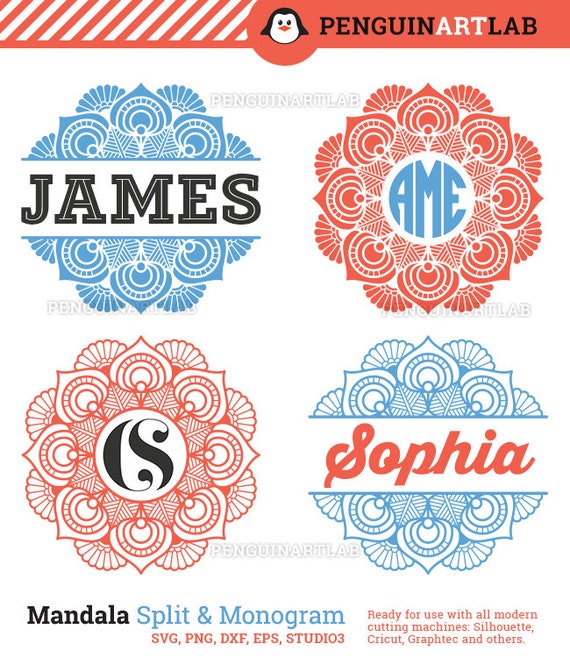 Download Mandala Monogram Frames and Split Templates Pack SVG Cut Files